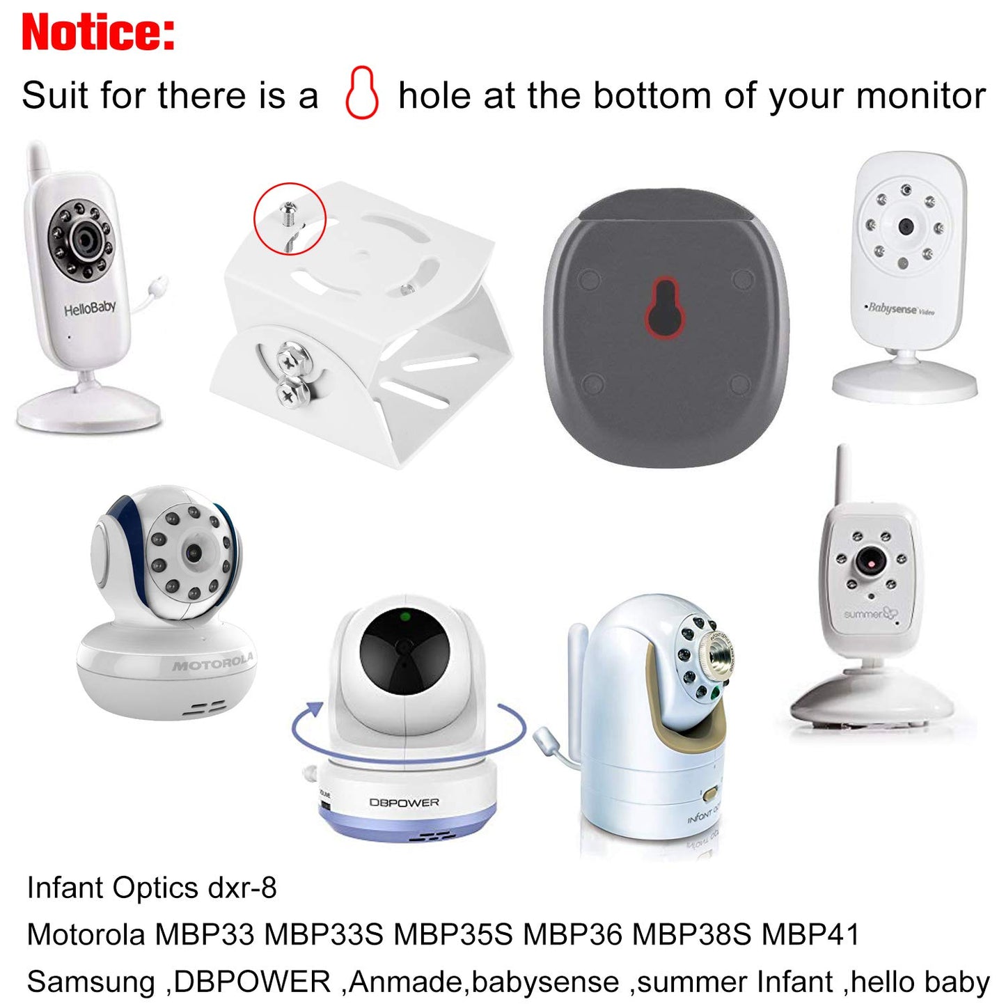 Adjustable Angle Mount for Infant Optics DXR-8, Motorola, Samsung, Babysense and Most Universal Monitors Camera, Aluminum Alloy Material