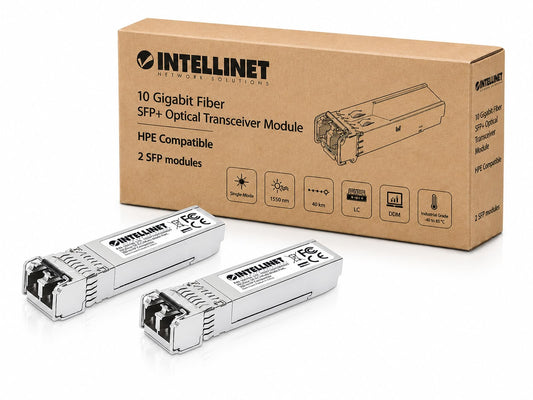 Intellinet 10G SFP+ Transceiver, LC Duplex, 850 Nm, HPE Compatible, 2 pcs