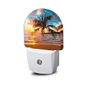 AOWULA Sunset Night Light,Tropical Palm Trees Sea Beach Night Lights Plug into Wall, Dusk to Dawn Sensor LED Lamp 0.5W for Boys/Girls/Women/Men