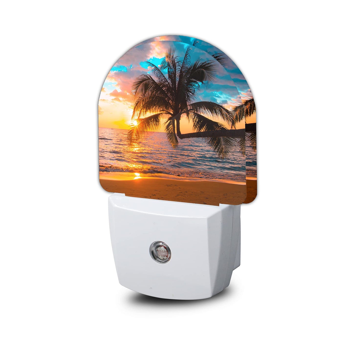 AOWULA Sunset Night Light,Tropical Palm Trees Sea Beach Night Lights Plug into Wall, Dusk to Dawn Sensor LED Lamp 0.5W for Boys/Girls/Women/Men