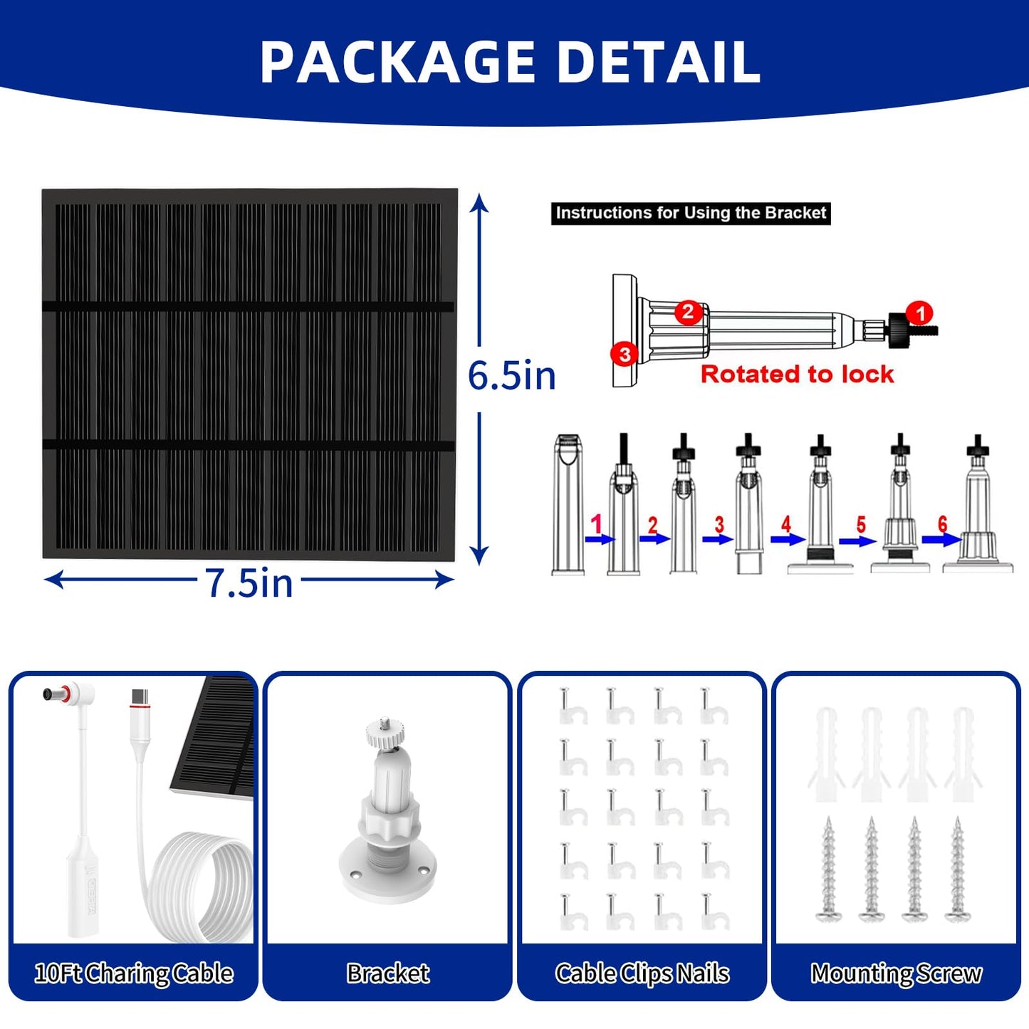 Solar Panels for Ring Camera Outdoor (New Generation) 5W 5V Solar Panel Charger with USB-C&Plug for Spotlight Cam Plus&Stick Up Cam Pro.Waterproof