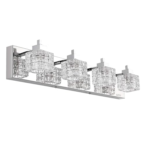 TRLIFE Bathroom Vanity Light Fixtures, 26inches Crystal Vanity Light Fixture Modern Bathroom Lights Over Mirror 4 Lights Vanity Light for Bath Room