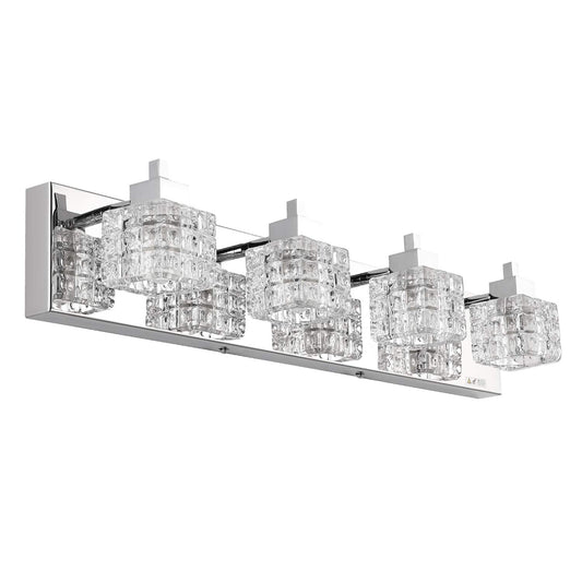 TRLIFE Bathroom Vanity Light Fixtures, 26inches Crystal Vanity Light Fixture Modern Bathroom Lights Over Mirror 4 Lights Vanity Light for Bath Room