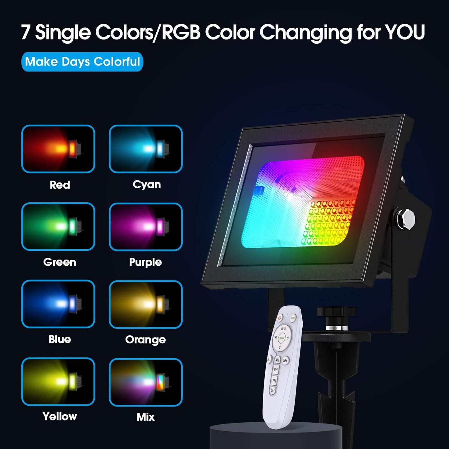 SunBonar RGB Solar Flood Lights Outdoor Solar Spotlight, 7 Singe Colors & Color Changing Spot Lights with Remote Control, 60LED IP65 Waterproof