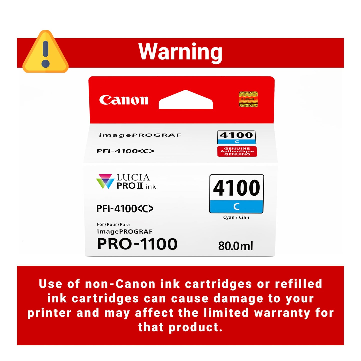 Canon PFI-4100 Genuine Cyan Ink Tank, Compatible with imagePROGRAF PRO-1100 Printers