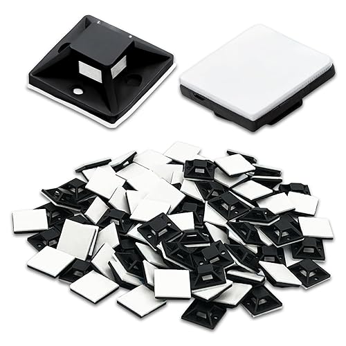 100-Pack Black Self-Adhesive Cable Zip Tie Mounts - Nylon Wire Clips and Anchor Holders for Cord Management in Home, Car & Office