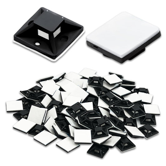 100-Pack Black Self-Adhesive Cable Zip Tie Mounts - Nylon Wire Clips and Anchor Holders for Cord Management in Home, Car & Office