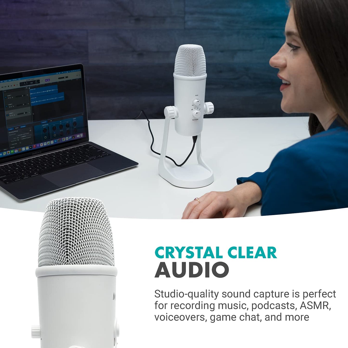 Movo UM700W White Desktop USB Microphone for Computer - Studio Mic with 4 Pickup Patterns - USB Gaming Microphone for PC, Mac, and Android - Best Mic