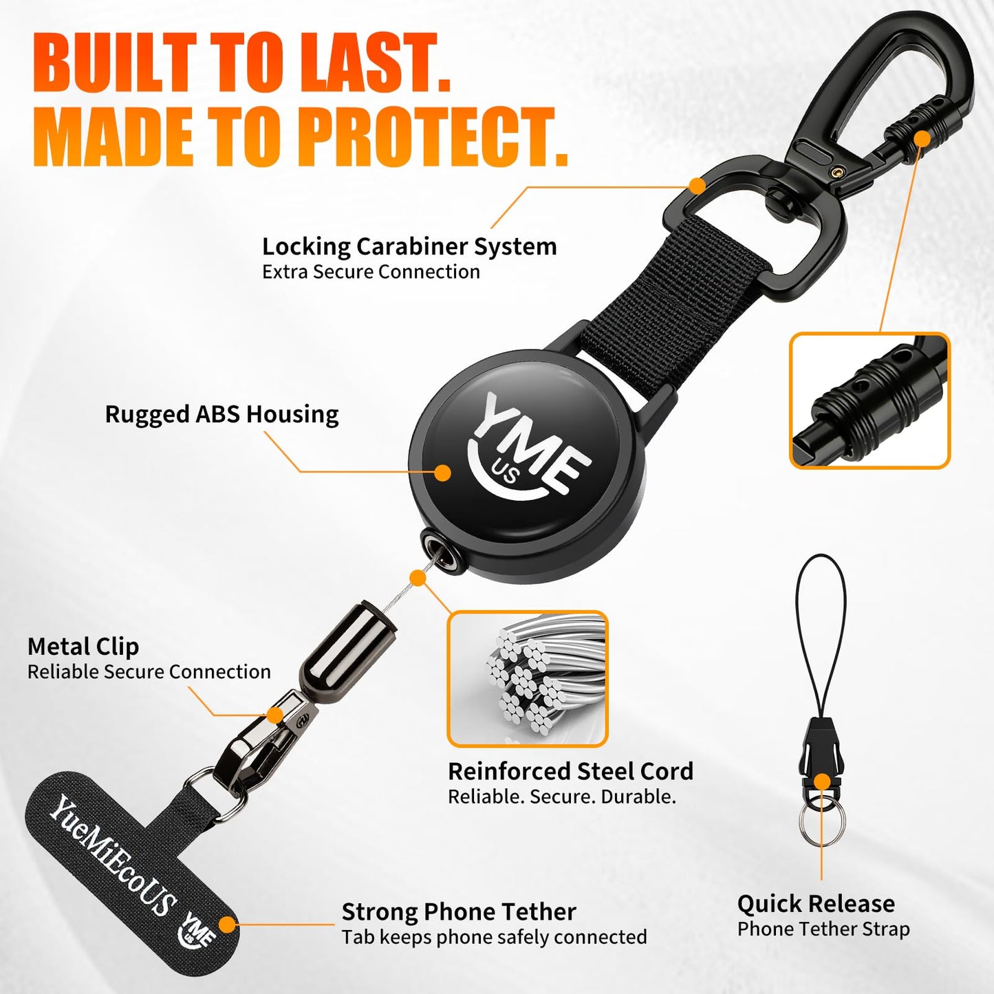 YueMiEcoUS Anti-Theft Phone Lanyard, Retractable Phone Tether,Phone Strap,Triangle Locking Carabiner Clip and Universal Phone Anchor