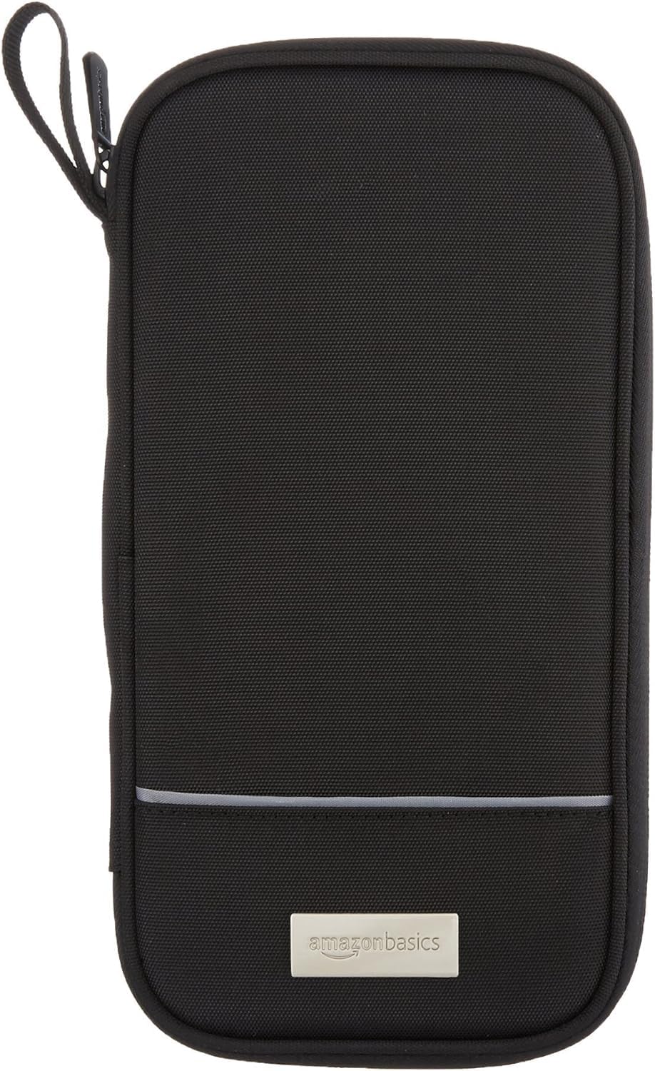 Amazon Basics RFID-Blocking Passport Wallet – Travel Passport Holder with Zipper Closure, Card Slots & Pockets, Durable Nylon, Black 10"x5"