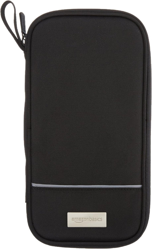 Amazon Basics RFID-Blocking Passport Wallet – Travel Passport Holder with Zipper Closure, Card Slots & Pockets, Durable Nylon, Black 10"x5"
