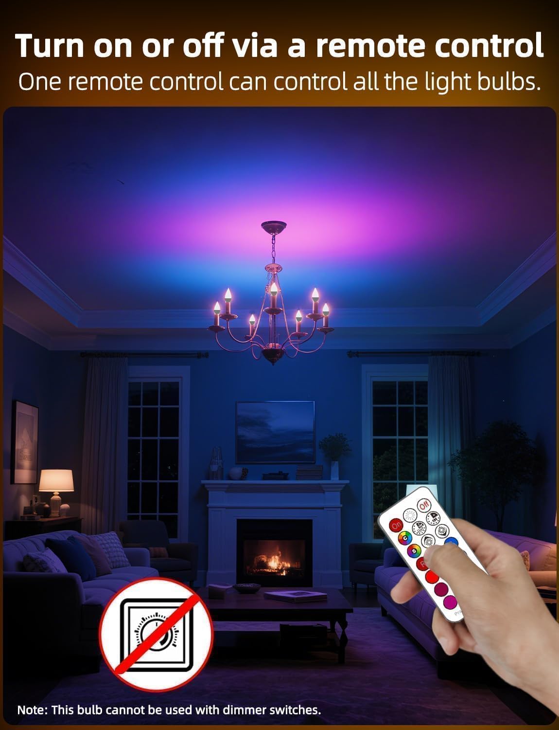 HEKEE E12 Candelabra Light Bulbs, 120V Color Changing Bulb with Remote, Plug-in Only, E12 Base, 12 RGB+2700K Warm White, 40W Equiv (5W), 450LM, Timer