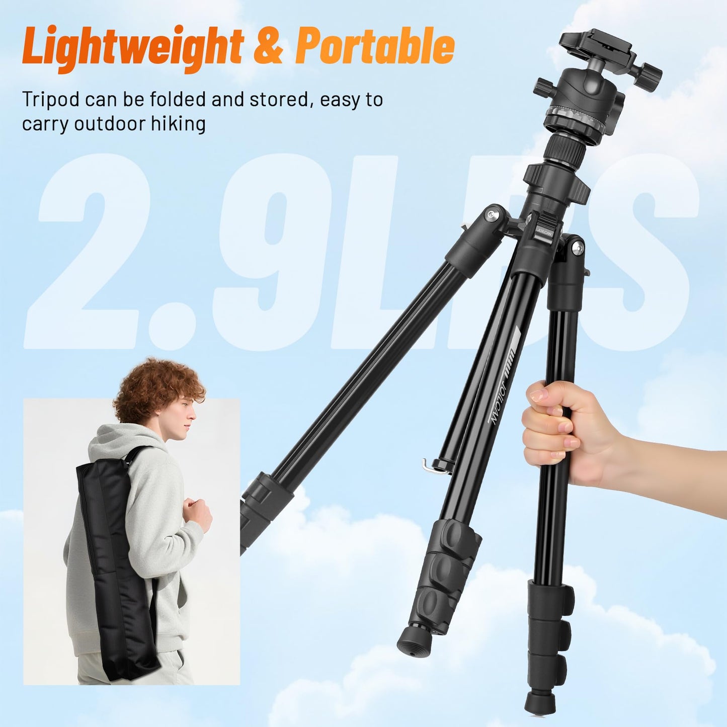 JOILCAN 66" Camera Tripod, Lightweight Travel Tripod with 360° Ball Head & Phone Holder, 22lbs Max Load for DSLR, Camera, Phone, Video & Photography
