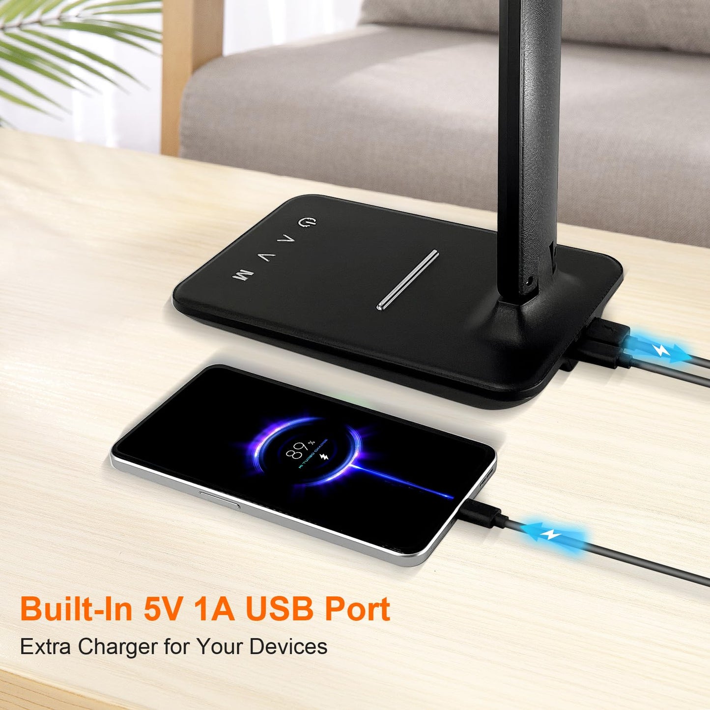 shinelife LED Desk Lamp for Office Home, Bright Desk Light with USB Charging Port, Adjustable Dimmable Desk Lamps 5 Modes 5 Brightness, Touch Study