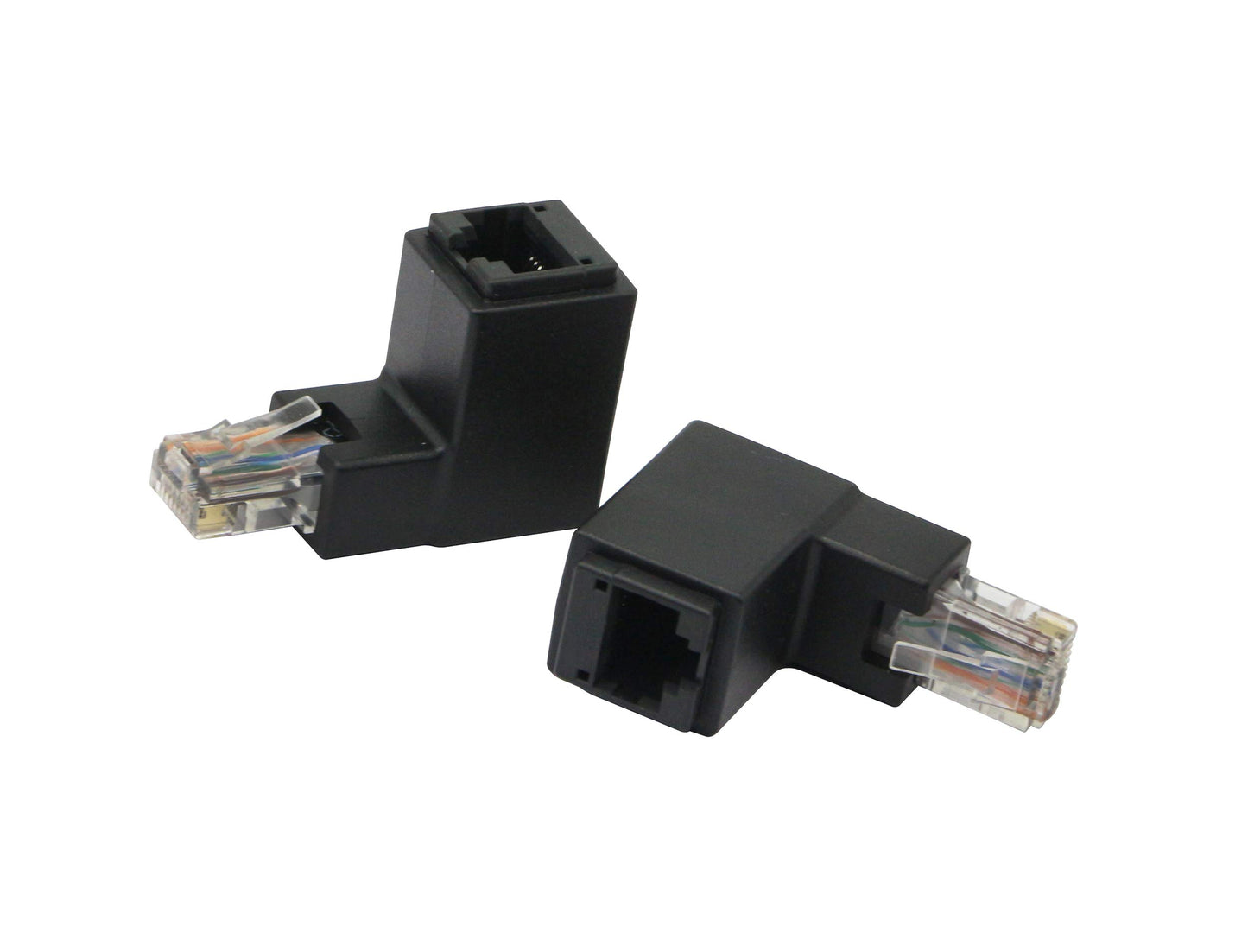 CERRXIAN 90 Degree Ethernet LAN RJ45 Male to Female, Right Angle Network Cat5 / Cat5e / Cat6 Extender Adapter(2-Pack) Black,(Up Angle)