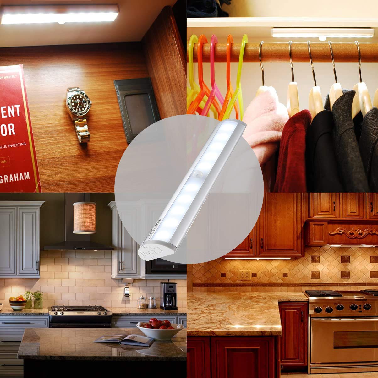 KULED 10-led Motion Auto Sensing LED Light, Battery Powered DIY Stick-on Under Cabinet Anywhere Portable Wireless with Magnetic Tape Strip Night Light