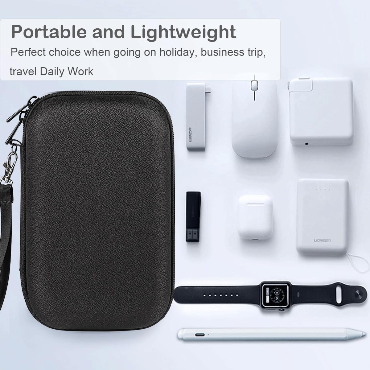 CAAORDKSO External Hard Drive Case, Shockproof Hard EVA Carrying Case Electronics Organizer Travel Case for Hard Drive, Charger, Laptop Mouse, Power