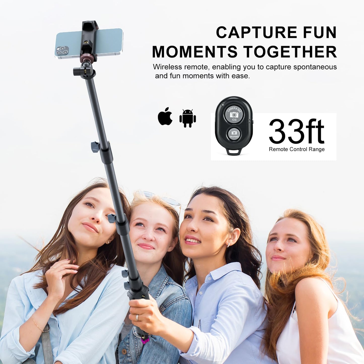 Selfie Stick & Tripod LINCO, Integrated, Heavy Duty, Lightweight, Bluetooth Remote for Apple & Android Devices, Separable Tripod Feet, Extends to 52"