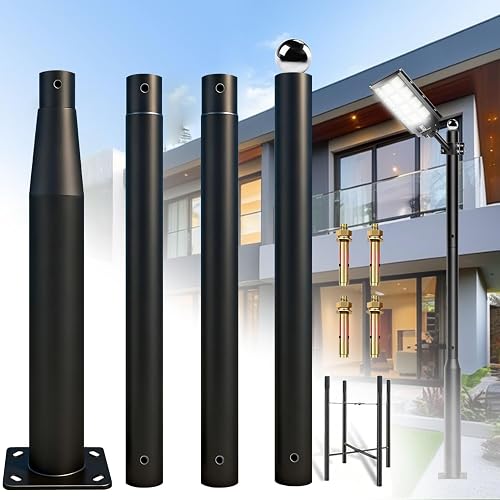 HeHeTX Street Light Pole 13Ft Tall, Outdoor Metal Split Heavy Duty Street Lamp Post for Outside Large Solar Street Lights with Mounting Steel Anchor
