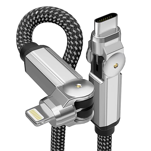 90 Degree iPhone Charger USB C Lightning Cable with 180° Rotating Head - 6.6FT Right Angle Lightning Cable Swivel Charger with MFi, 3A Fast Charging…