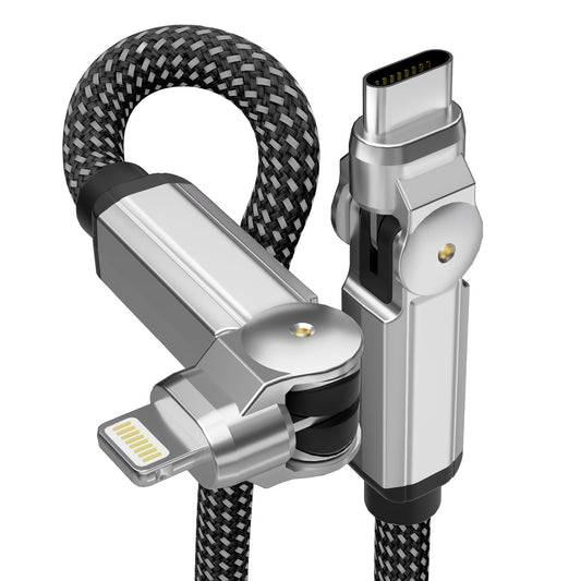 90 Degree iPhone Charger USB C Lightning Cable with 180° Rotating Head - 6.6FT Right Angle Lightning Cable Swivel Charger with MFi, 3A Fast Charging…