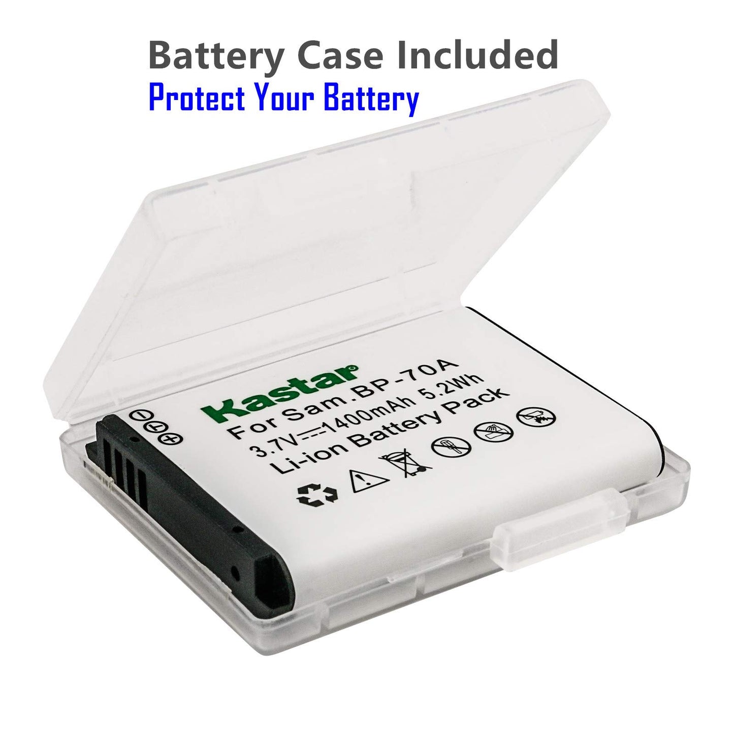 Kastar Battery 2x & Travel Charger for Samsung BP-70A BP70A ST95 ST100 ST150F ST700 ST6500 SL50 SL600 SL605 SL630 WB30F WB35F WB50F ES70 ES80 MV800