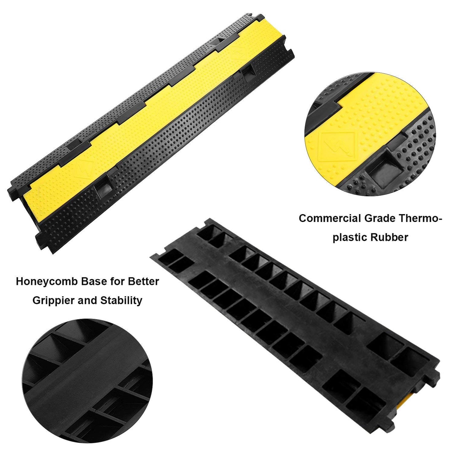 Reliancer 3 Pack Dual Channel Rubber Cable Protector Ramp 2 Channel Traffic Speed Bump 11000lbs Capacity Heavy Duty Driveway Hose Cover Ramp Cord