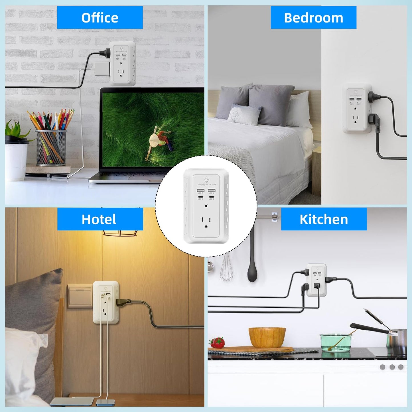 Multi Plug Outlet Surge Protector, 7 Outlet Extender with Night Light, USB Wall Charger with 2 USB C and 2 USB Ports, Surge Protector Power Strip