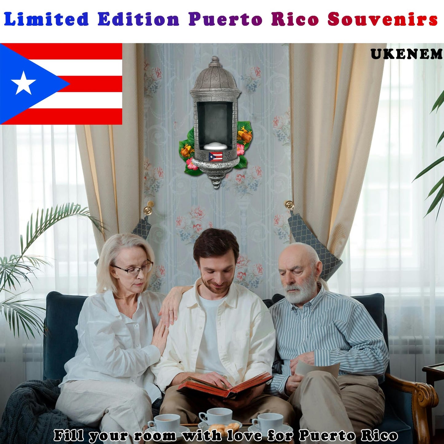 UKENEM Puerto Rico Souvenirs, Puerto Rican Garita Wall Light with Remote Control, Puerto Rico El Morro Style Night Light Boricua Home Decor for Women