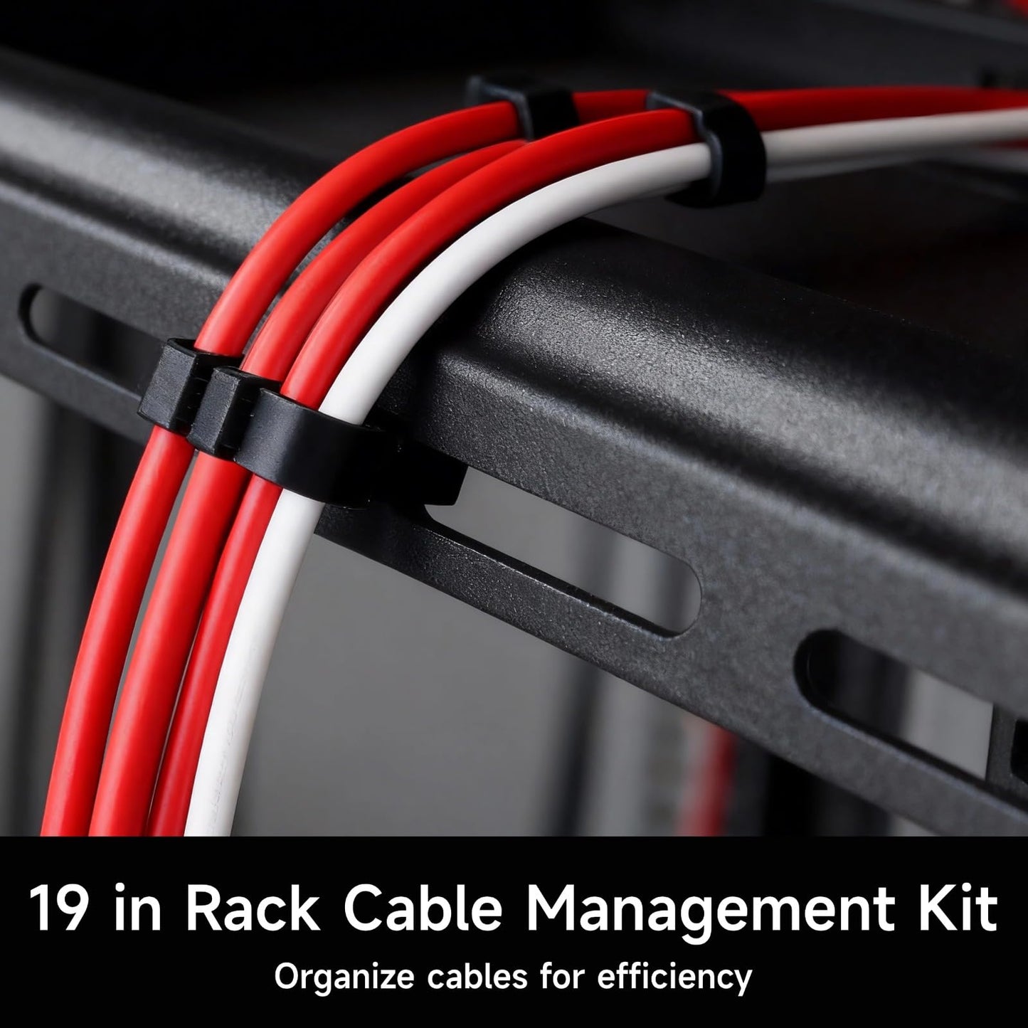 10 Pcs 19 in Rack Cable Management Kit, Including 0.5U L-Shaped Tie Bars, 20 Cabinet Screws, 100 Cable Ties, Sturdy Metal with Black Coating