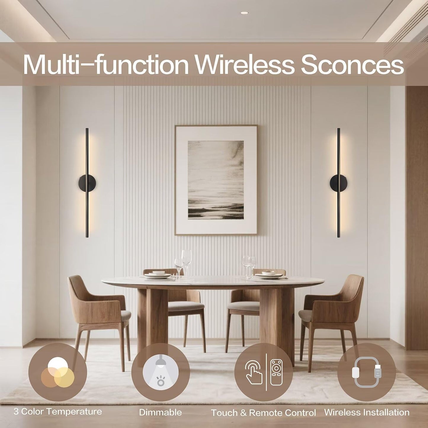 Coolilumi Rechargable Wall Sconce Set of Two, Modern Wireless USB Sconce Lights with Remote, 28.35Inch Dimmable Indoor Home Wall Decor Lights
