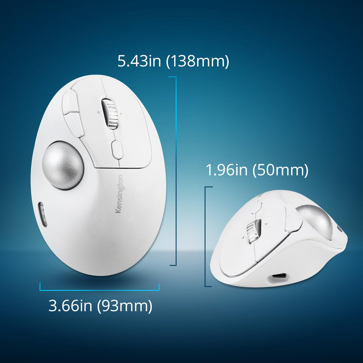 Kensington TB550 Wireless Trackball Mouse, Rechargeable Battery, Bluetooth(LE) & 2.4GHz Wireless Connections, Ergonomic Design, 4D Scroll Wheel