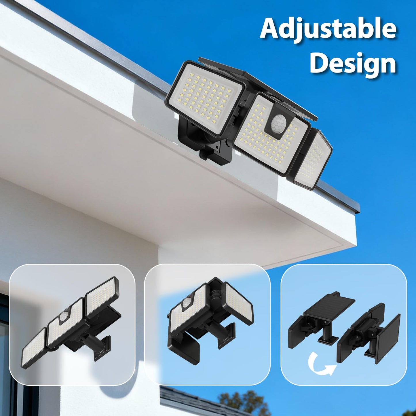 INCX Solar Lights Outdoor Waterproof, 3000 LM 156 LED Motion Sensor Outdoor Lights, 3 Heads Solar Powered Security Flood Light Motion Detected