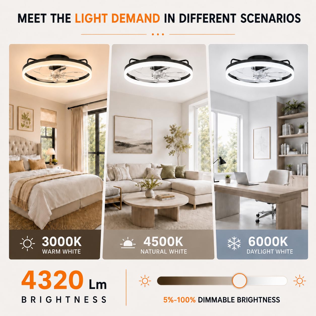 20 Inch Ceiling Fan Light with Lights and Remote, Easy Install Ceiling Fans