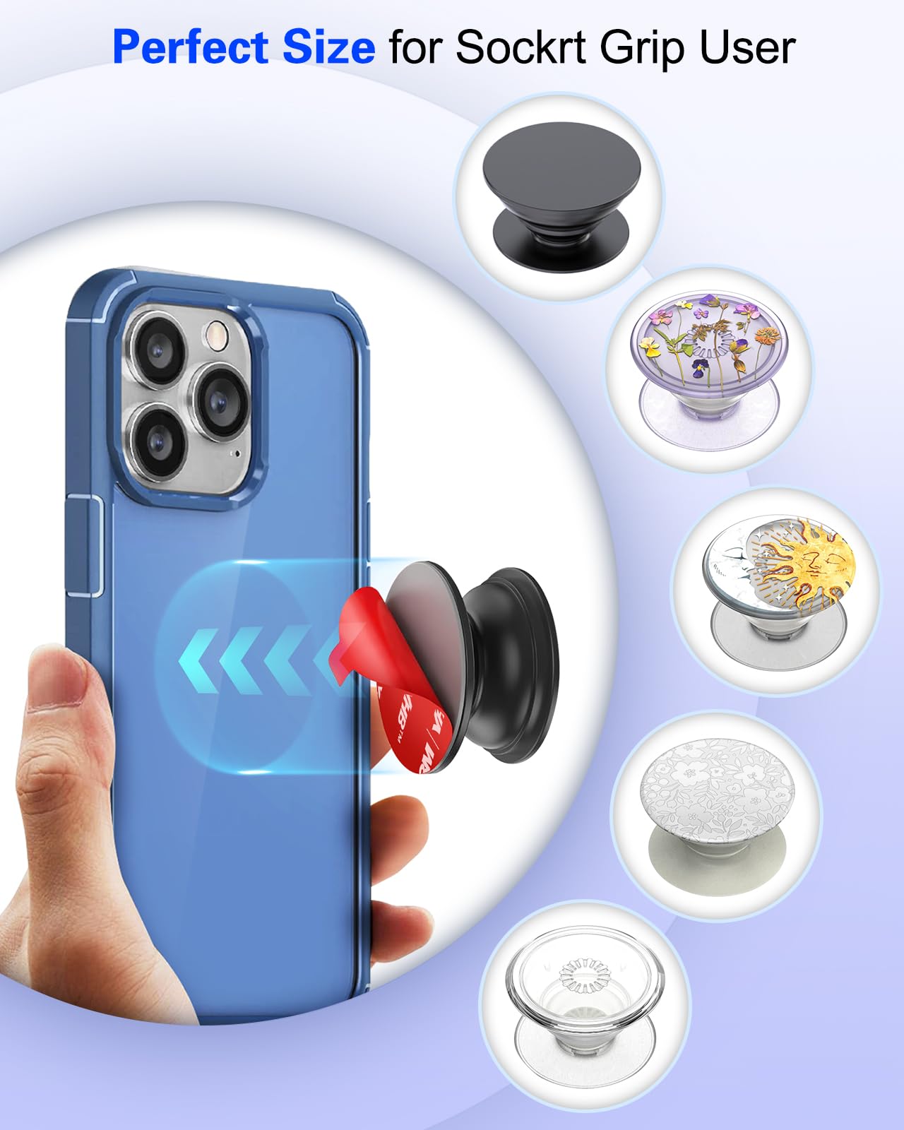 volport Sticky Adhesive Pads for Pops Socket Base: 5 Pcs 1.38" Strong Round Double Sided Replacement Sticker for Collapsible Phone Grip Stand, Very