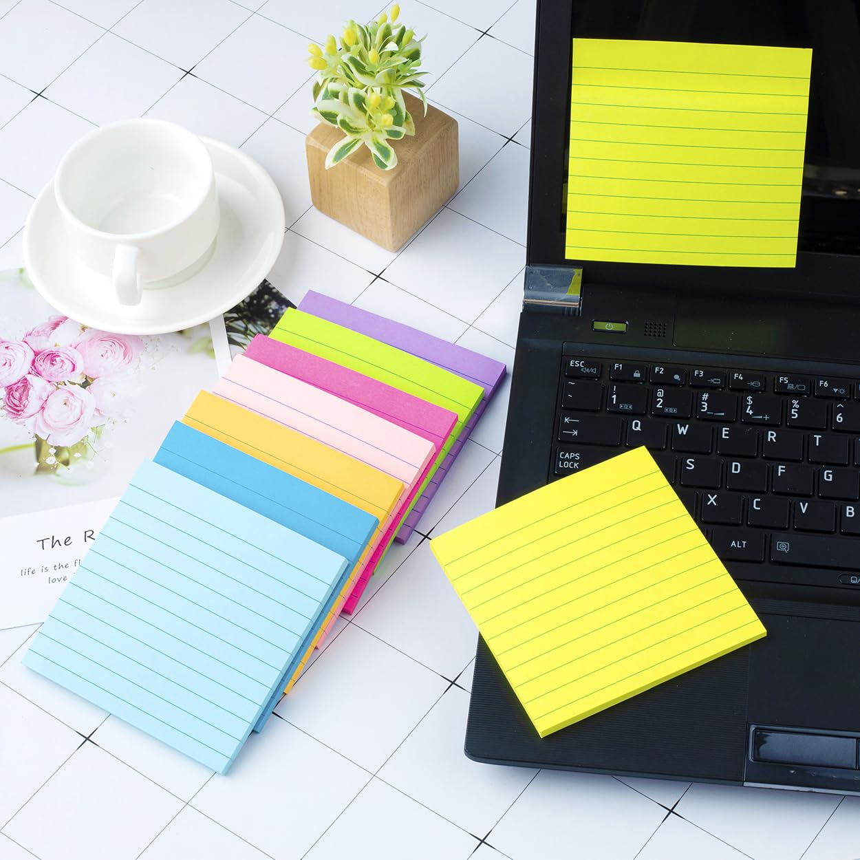 (8 Pack) Lined Sticky Notes 4x4 Bright Stickies