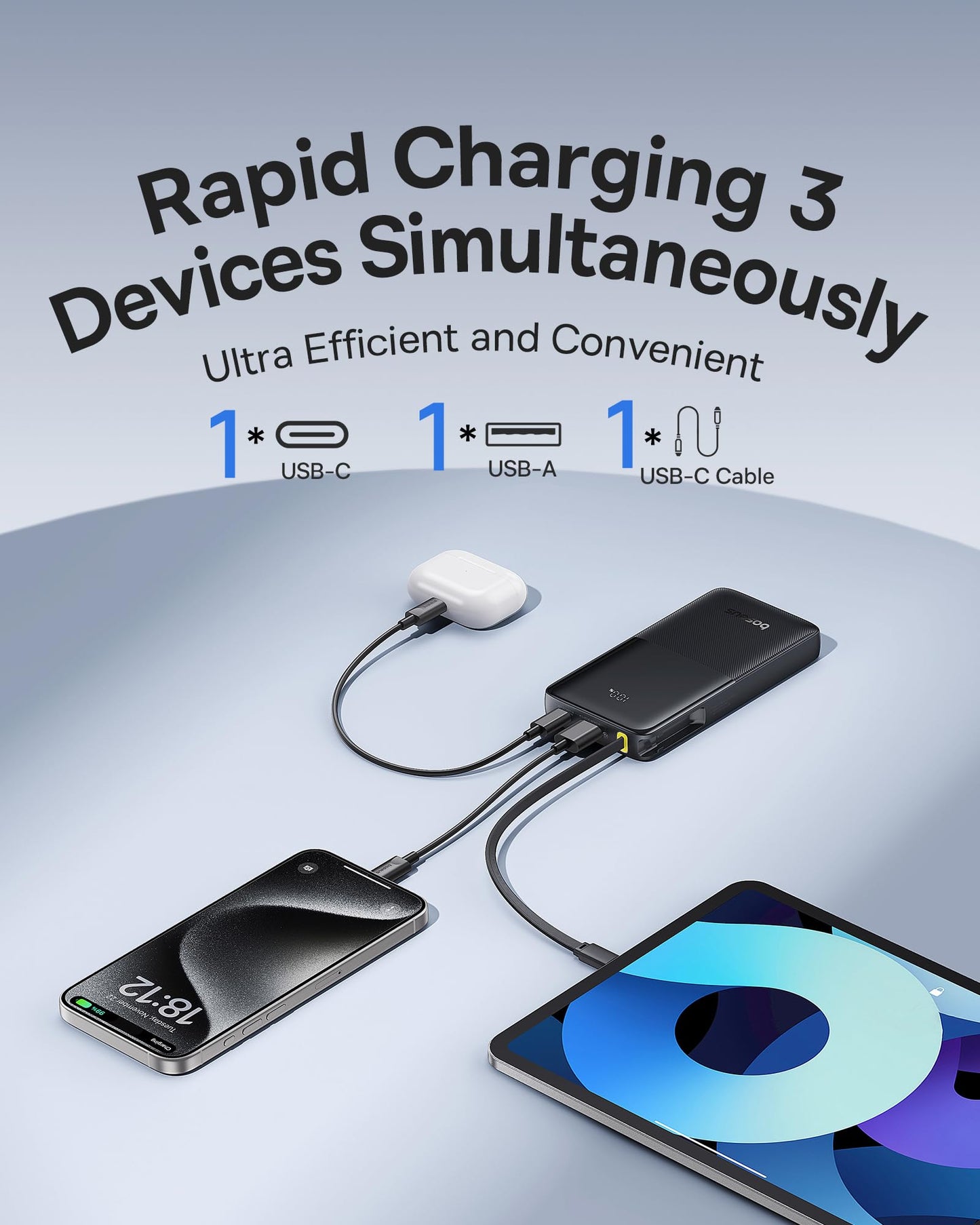 Baseus Portable Charger, 10000mAh Fast Charging Power Bank, 22.5W PD3.0 QC3.0 Battery Pack Built-in USB C Braided Cable, Travel Essentials for iPhone