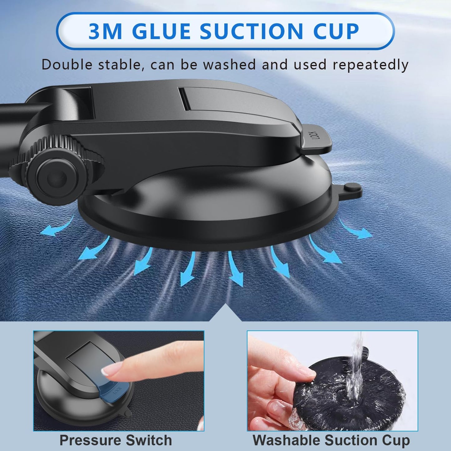 Yumfugu Car Phone Holder, 360 Degrees Long Arm Dashboard Windshield Mount, Universal Anti-Shake Smartphone Holder with Strong Suction Cup, for Most