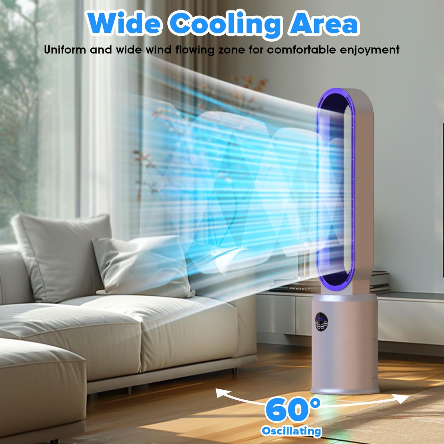 MOMOKOVA 38” Bladeless Tower Fan for Bedroom, Quiet Standing Floor Fans