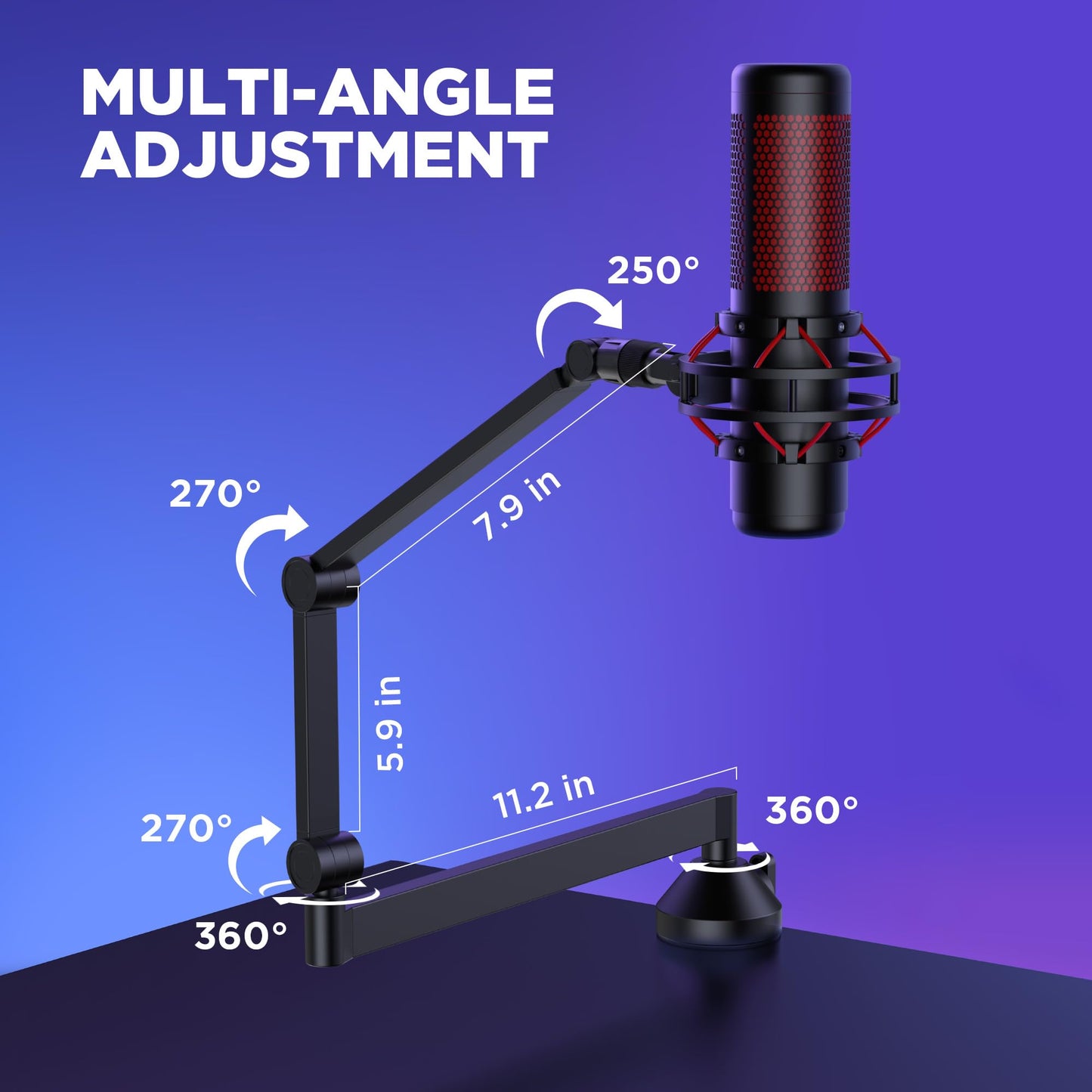InnoGear Low Profile Mic Arm, 360° Rotatable Microphone Arm Stand Foldable Desk Mic Boom Arm with 3/8" to 5/8" Adapter for Fifine AM8 K669B Blue Yeti