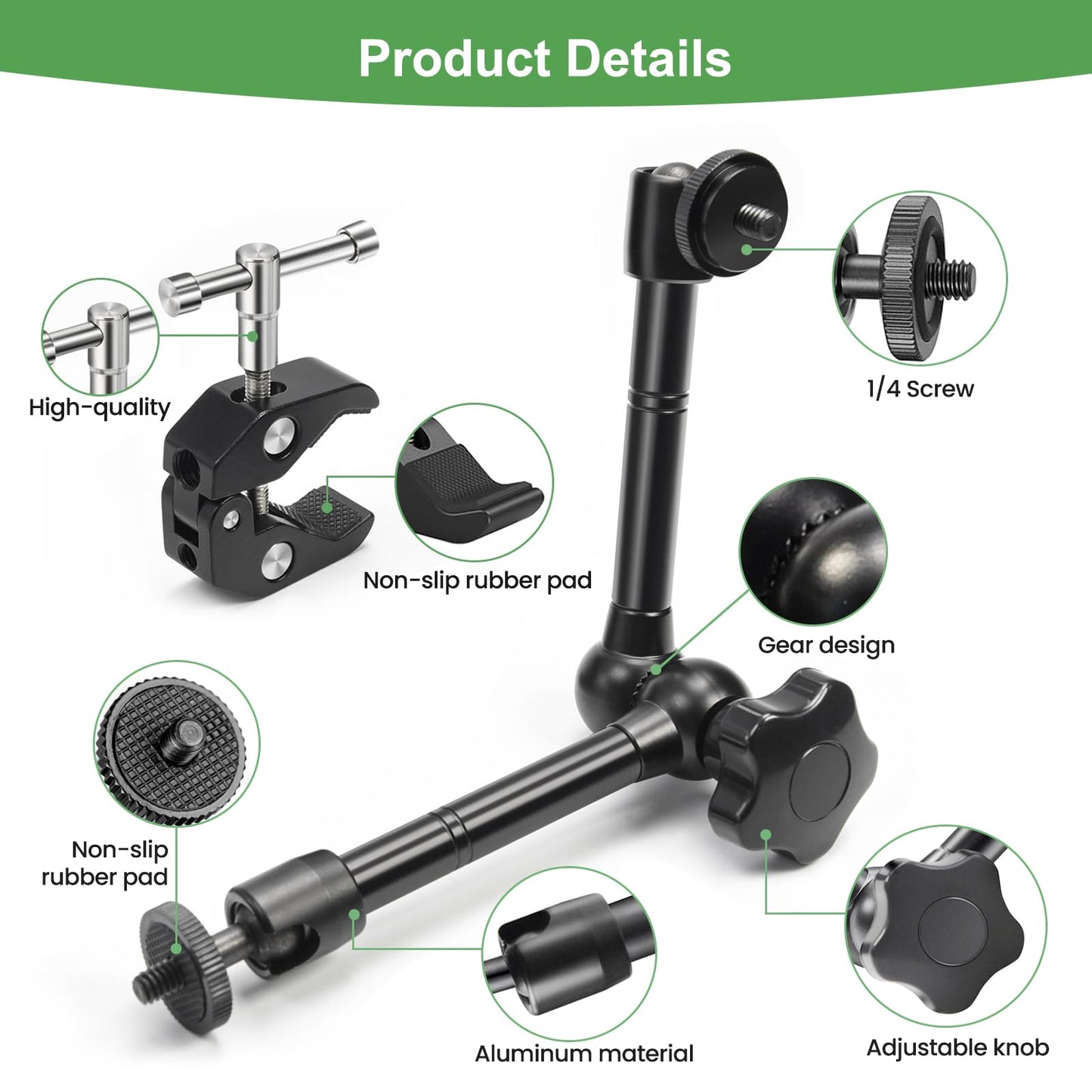MOKOSE 10 inch Articulating Magic Arm with Super Clamp and Wall Mount Base,Friction Arm Mount for LCD Monitor LED Light Camera Rig