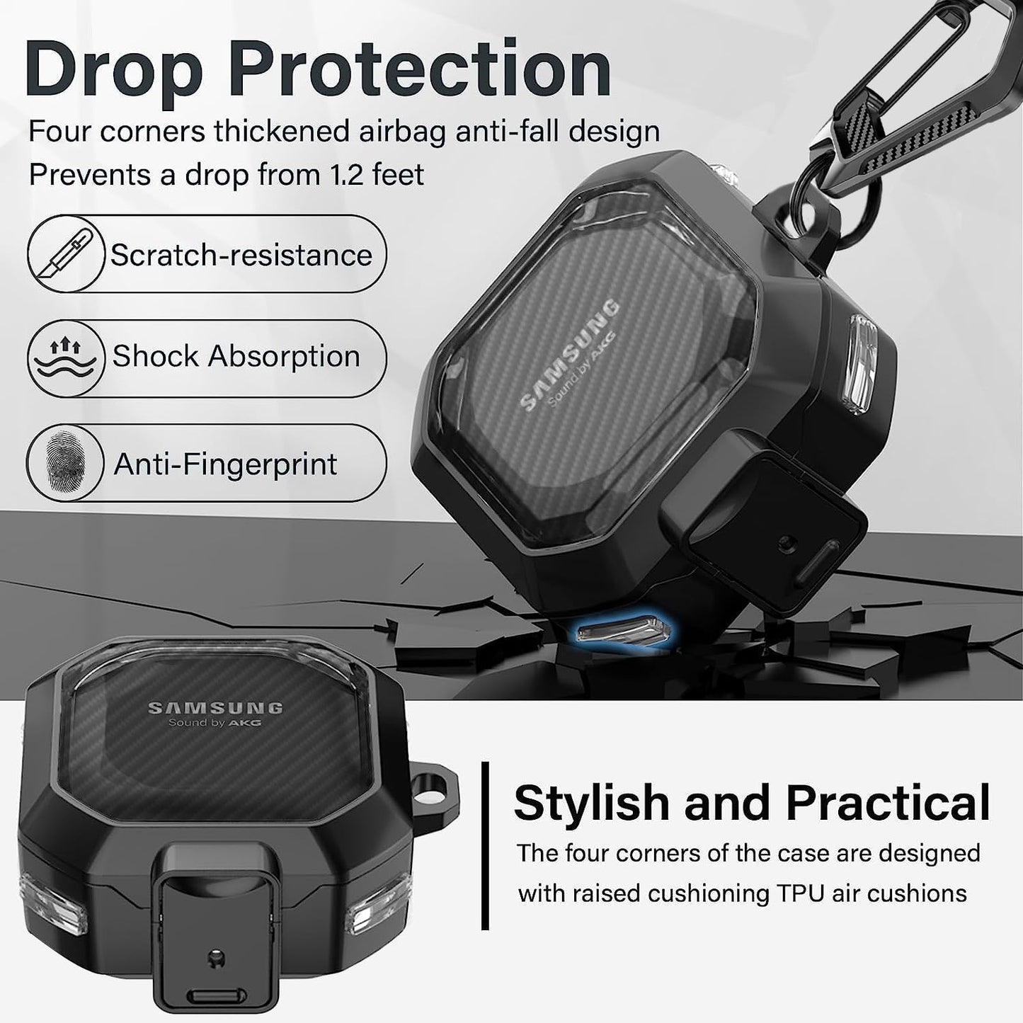 U. EHome (with Secure Lock) Clear Carbon Fiber Case Cover for Samsung Galaxy Buds FE (2023) /Galaxy 2 Pro(2022)/Galaxy Pro(2021)/Galaxy 2(2021)/Galaxy