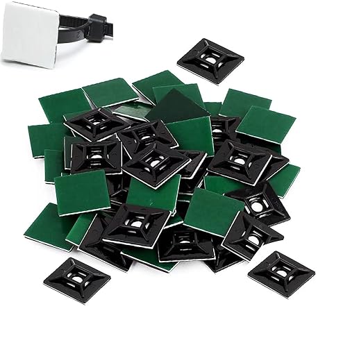50 Pcs 3M Back-Glue Self Adhesive Cable Zip Tie Mounts Self-adhesive Tie Holders Backed Zip Tie Base Holders for Office Home Cable Wire