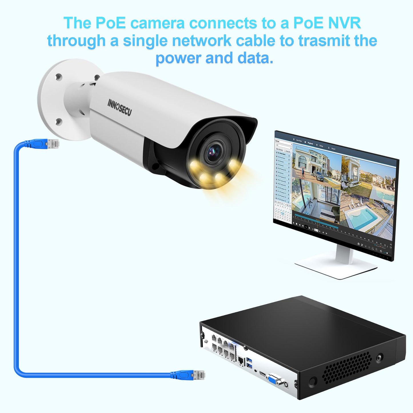 INNOSECU UltraHD 12MP AI IP PoE Camera @30fps, IP67 Outdoor Bullet Security Camera, Face Detection, Human and Vehicle Detection, Smart Dual Light