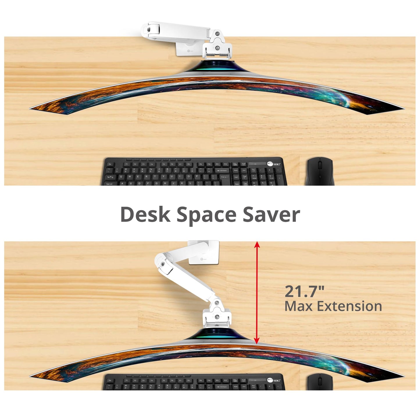 SIIG Heavy Duty Single Monitor Arm Desk Mount, Holds One 34" - 49" Monitor, Between 22-44 lbs, C-Clamp/Grommet, Full Motion Height Adjustable, VESA