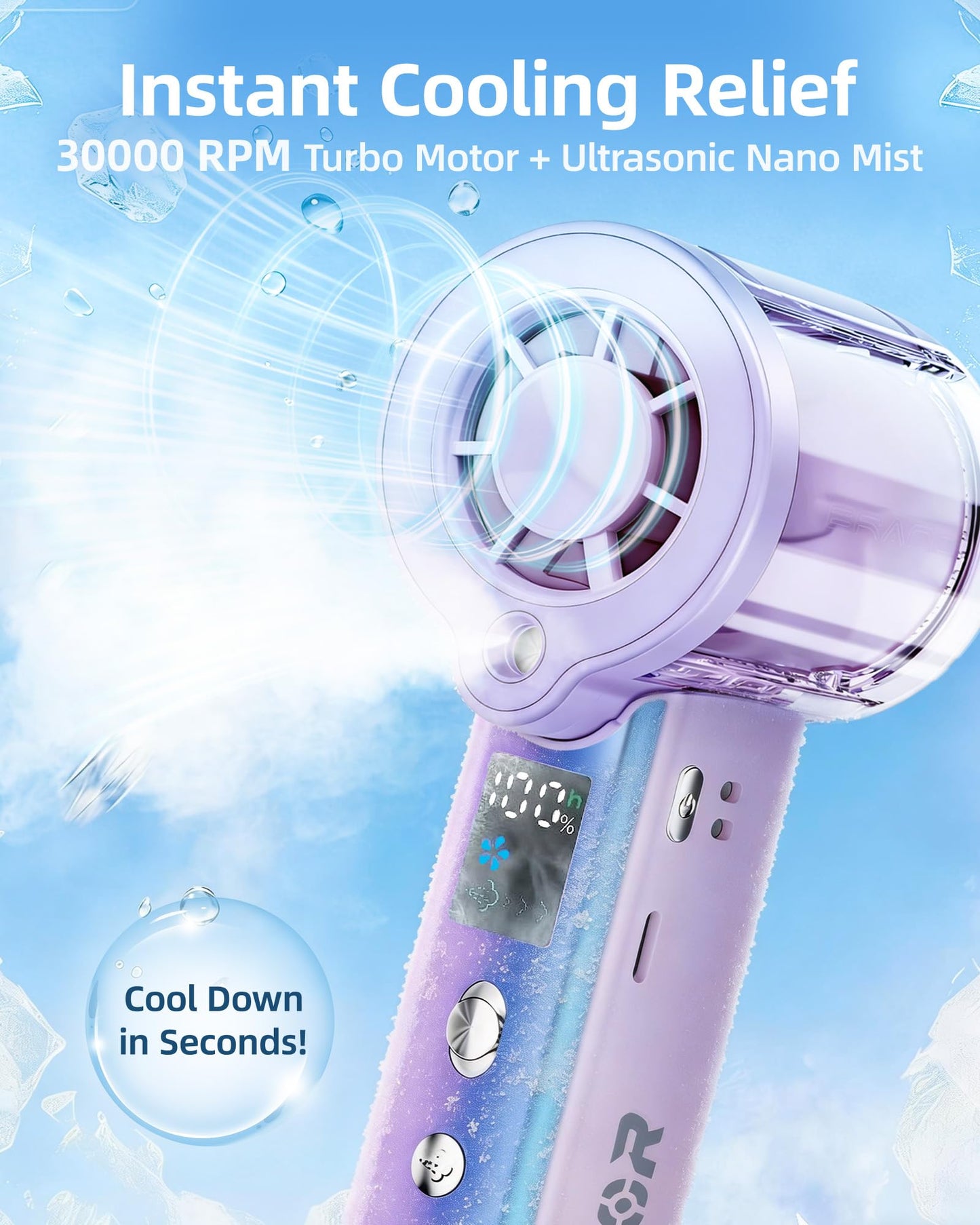 AIVIGOR Portable Handheld Fan with Cooling Mist, 30000 RPM High Speed Turbo Personal Fan with Adjustable Speeds, Rechargeable Mini Misting Fan