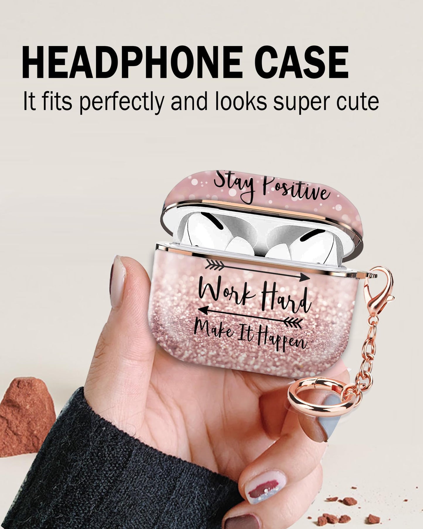 ZEKICE Compatible with AirPod Pro 2nd/1st Generation Case Cover Protective Shockproof Hard Cover Shell with Rose Gold Keychain, Case for Girl Women