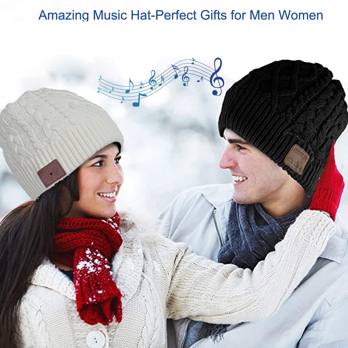 Wireless Winter Music Beanie Hat Men Women Headphone Music Hat Winter Cap Stereo Headset Speaker Microphone Earphone Outdoor White