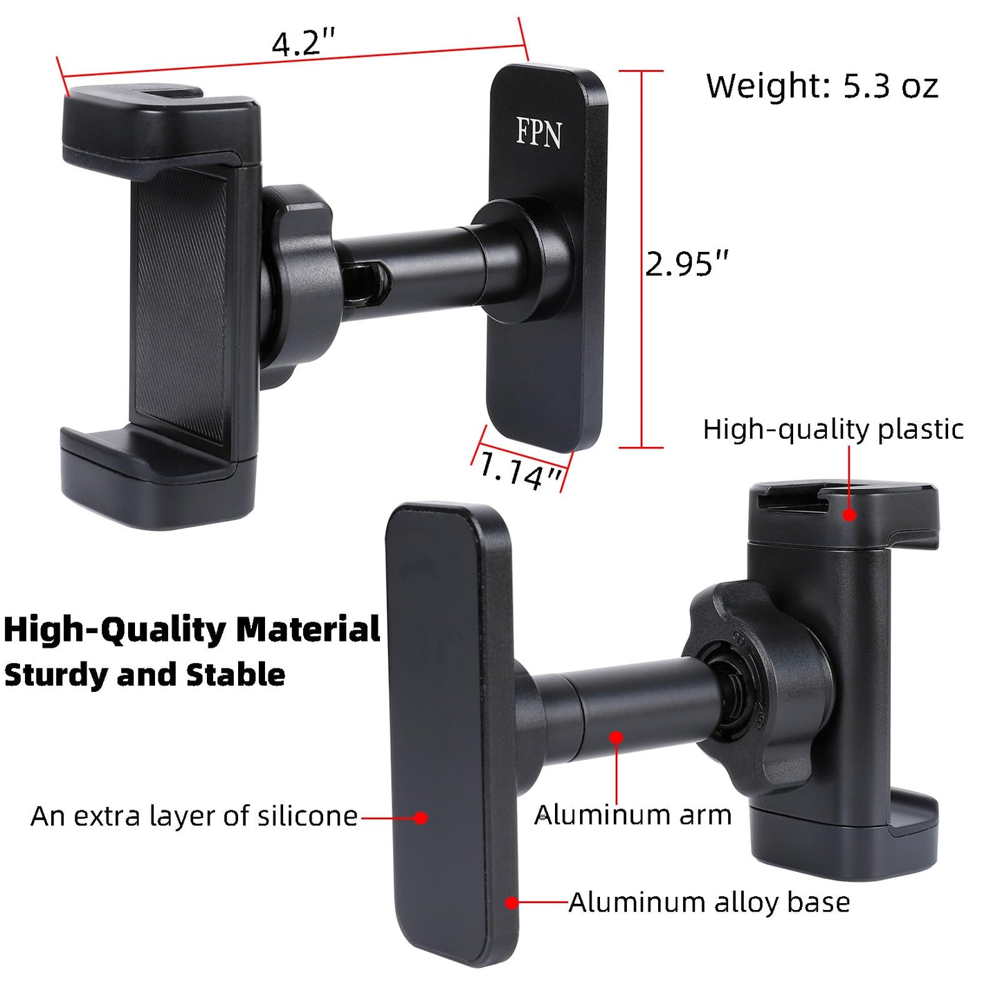 FPN Super Strong Magnetic Phone Holder for Gym - 10 N52 Magnets, Aluminum Alloy Base and Joint - Gym Phone Mount for Workout Record Compatible