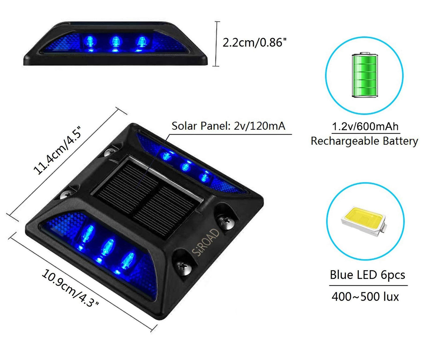 SIROAD Solar Driveway Deck Light, IP68 Waterproof Driveway Reflector Outdoor LED Light for Dock Walkway Lane Porch Patio Pathway Garden Yard Road